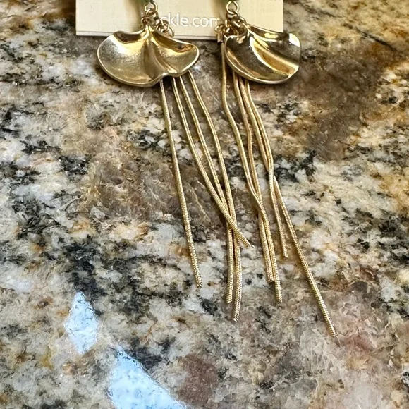 Buckle Gold and Green Dangle Earrings - Picture 7 of 12